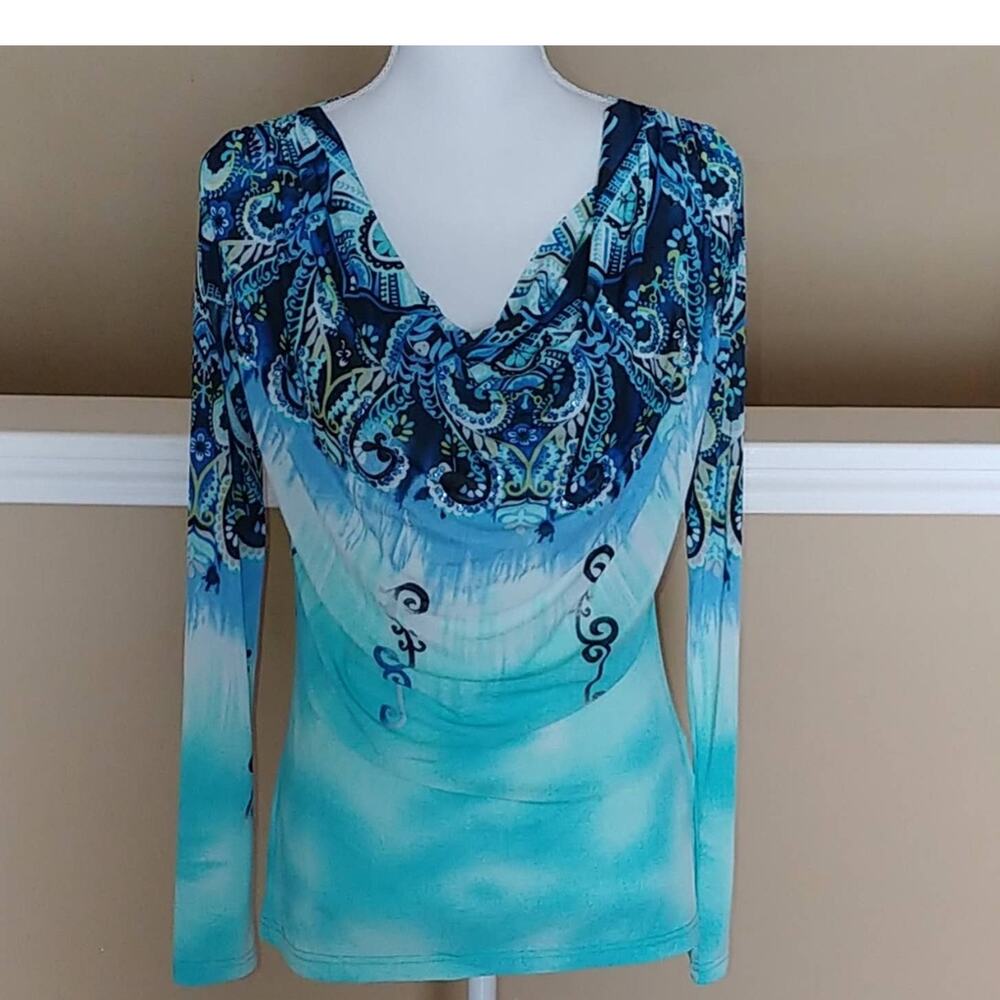 Virgin Only Top Blouse Long Sleeve Tie Dye Look Large Y2K